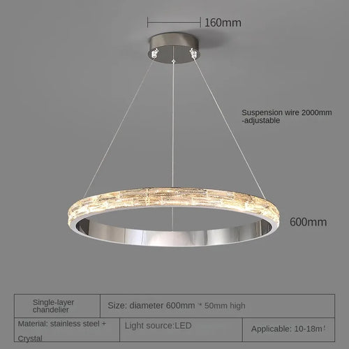 suspension en cristal luxueuse en acier inoxydable moderne - vue 9 sur 12