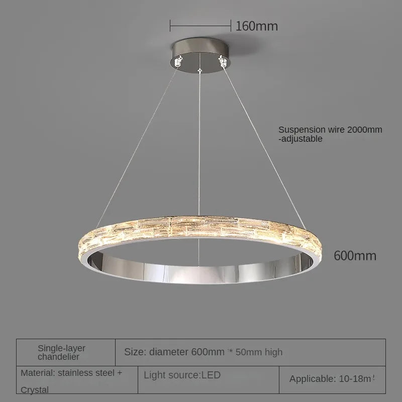 suspension en cristal luxueuse en acier inoxydable moderne - vue 8 sur 12