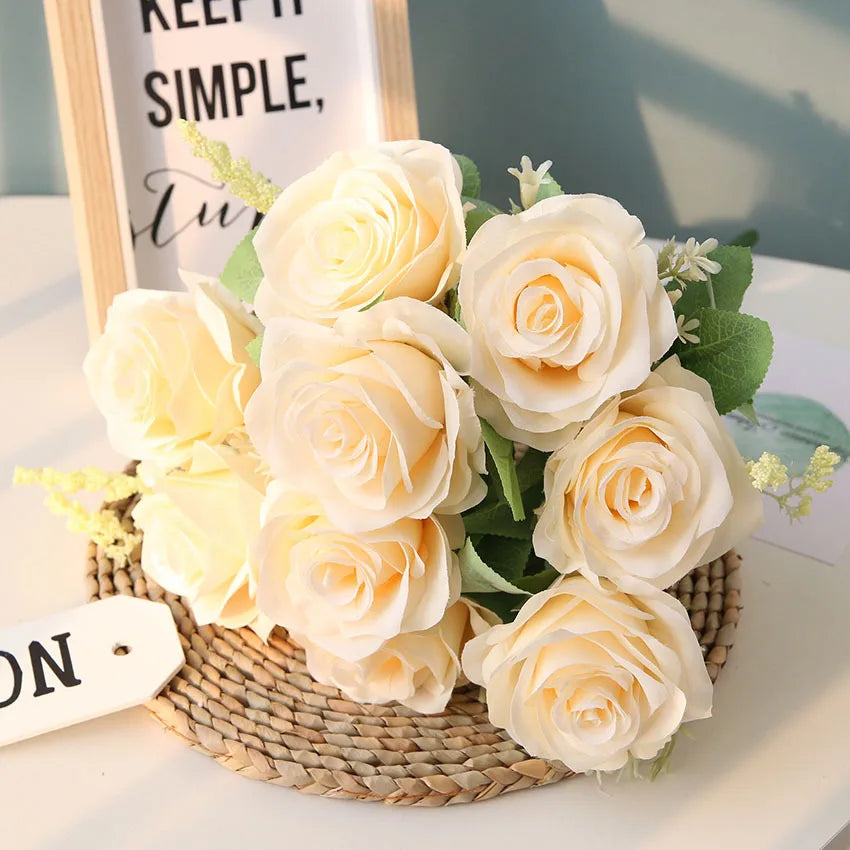 bouquet de roses artificielles pour mariage et décoration intérieure - vue 4 sur 12