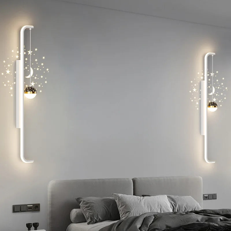 Modern Long Wall Lamps Living Room Wall Light TV Background Decorative Night Lights Black White Gold Star Projection AC 220V - vue 5 sur 17