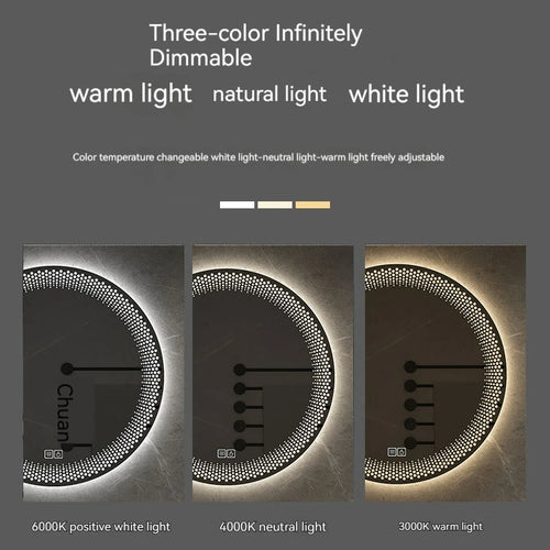 miroir rond à led avec rétroéclairage réglable et antibuée intelligent - vue 3 sur 25