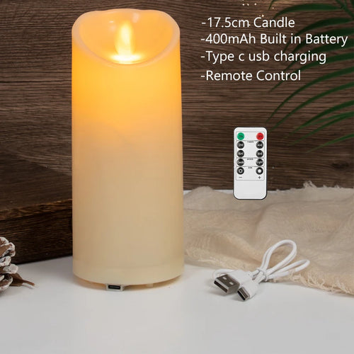 bougie pilier led rechargeable à distance avec minuterie et ambiance festive - vue 13 sur 13
