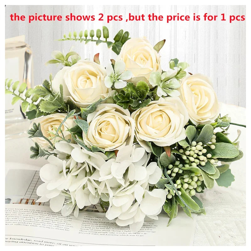 bouquet de fleurs artificielles roses et hortensias décoratifs pour saint-valentin - vue 12 sur 14