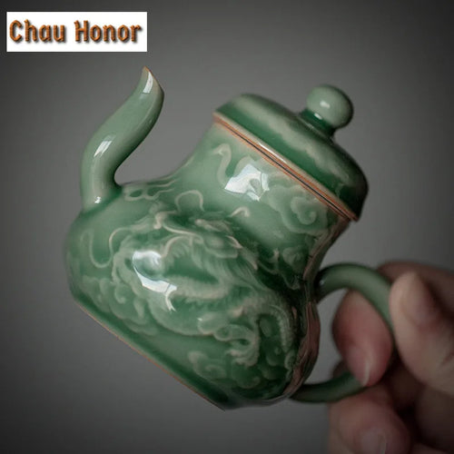 Théière céladon yue kiln dragon phénix relief filtre - vue 5 sur 7