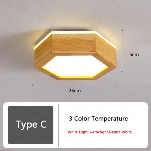 Plafonnier en bois nordique pour couloir entrée balcon couloir vestiaire Illuminaire 3 température de couleur en bois LED allée lumière - vue 10 sur 14