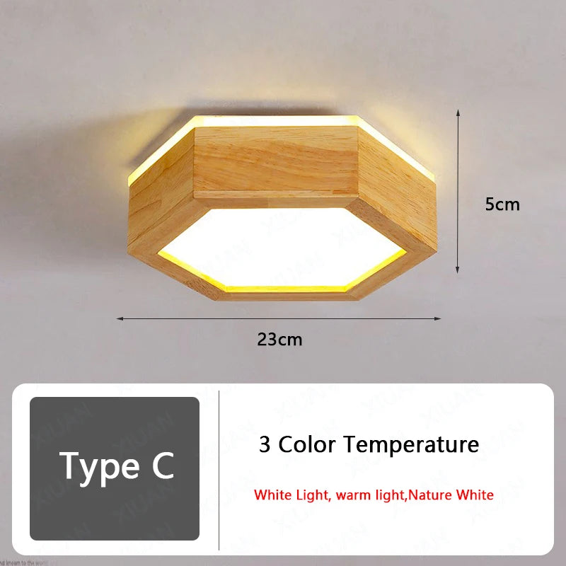 Plafonnier en bois nordique pour couloir entrée balcon couloir vestiaire Illuminaire 3 température de couleur en bois LED allée lumière - vue 9 sur 14