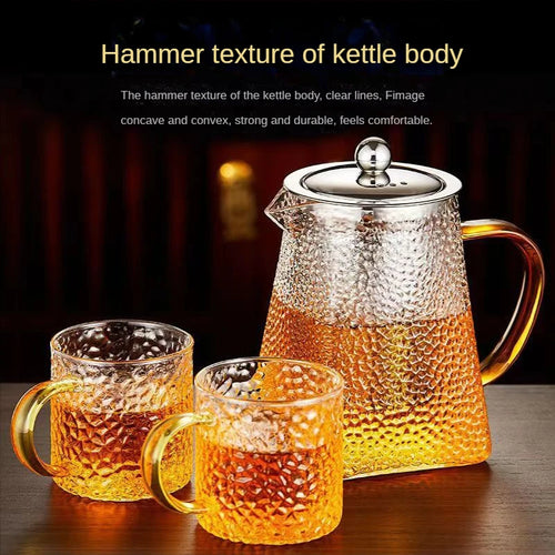 theiere verre martelee avec filtre inox resistante chaleur - vue 4 sur 7