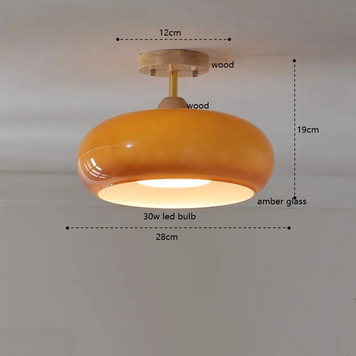 suspension citrouille verre led style japonais vintage bois