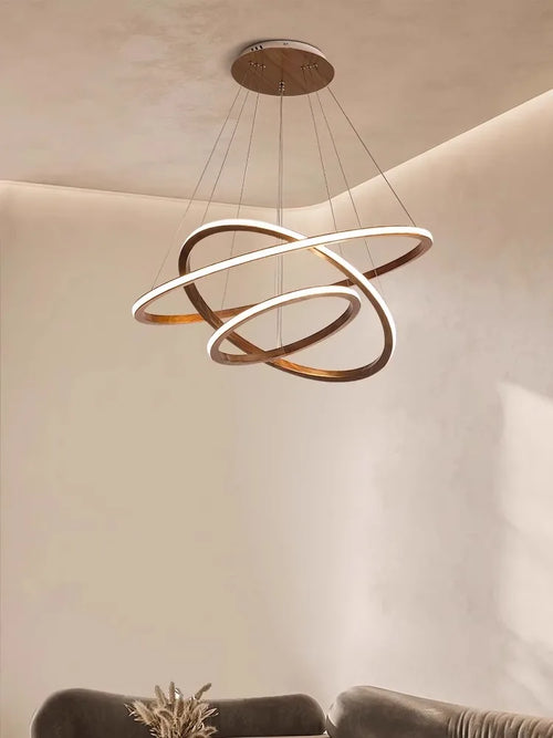 lustre led design moderne en bois anneau décoration rétro - vue 4 sur 14