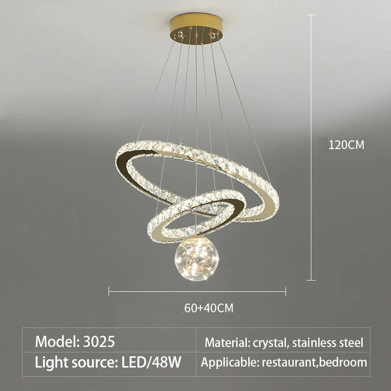 lustre moderne en verre cristal avec lumière LED étoile - vue 13 sur 13