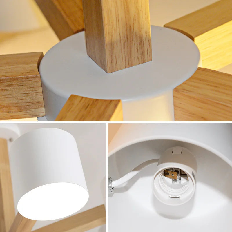 lustre Nordique créatif salon en bois massif chambre salle à manger - vue 5 sur 12