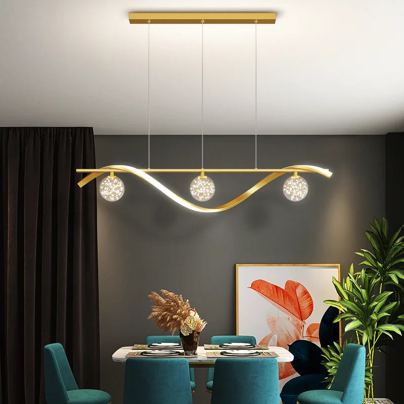 Modern Nordic Style LED  Luxury Long Strip Table Lamp Creative New Dining Room Bar Simple Modern Chandelier - vue 1 sur 8