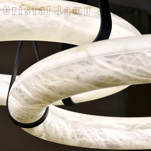 Plafond nordique Led Source de lumière suspension de luxe moderne grand anneau d'albâtre lustre éclairage pour Restaurant salon - vue 4 sur 6