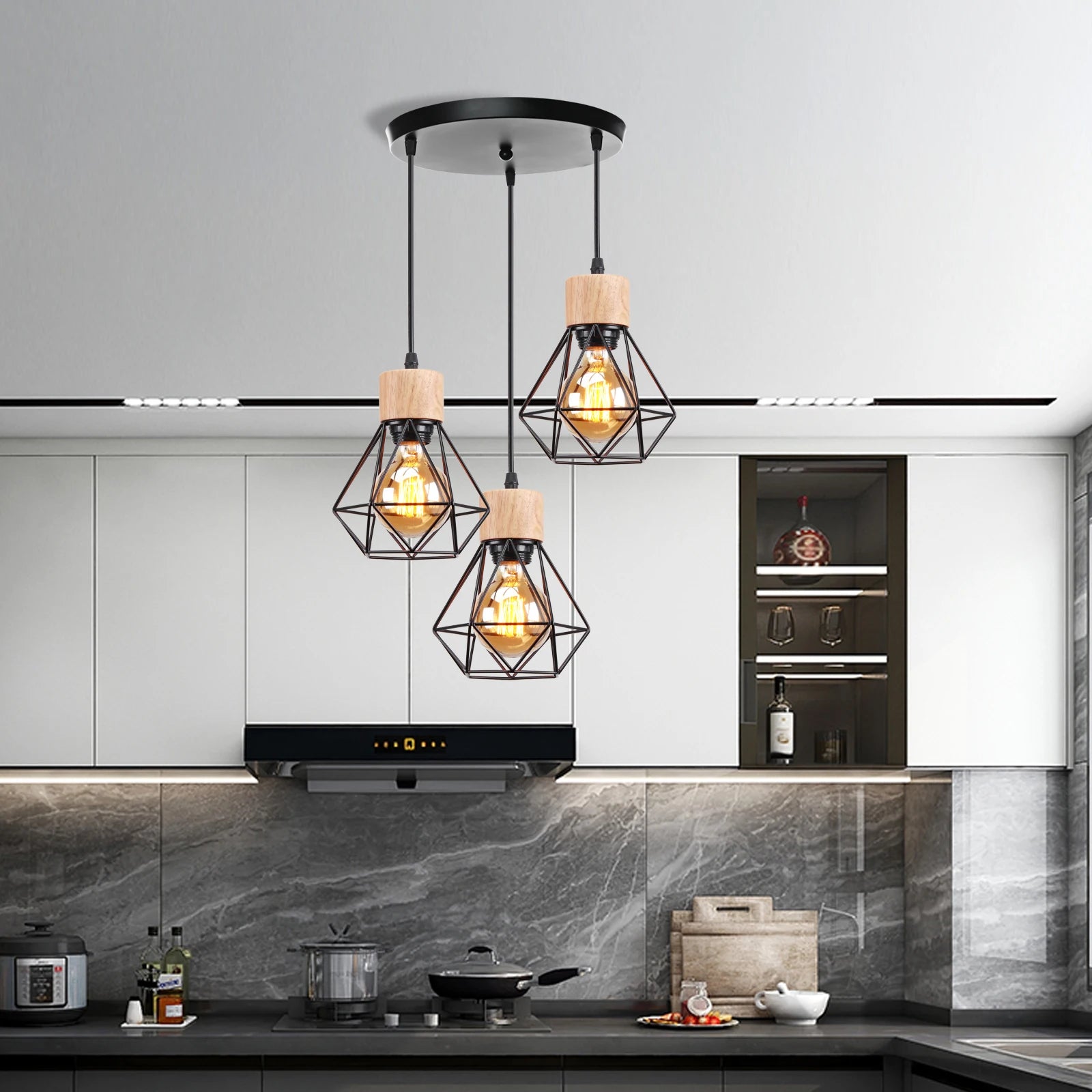 suspension vintage en bois luminaire led suspendu - vue 3 sur 14