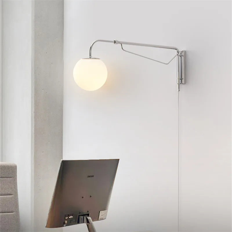 applique murale led avec bras à bascule en verre pour lecture - vue 4 sur 7