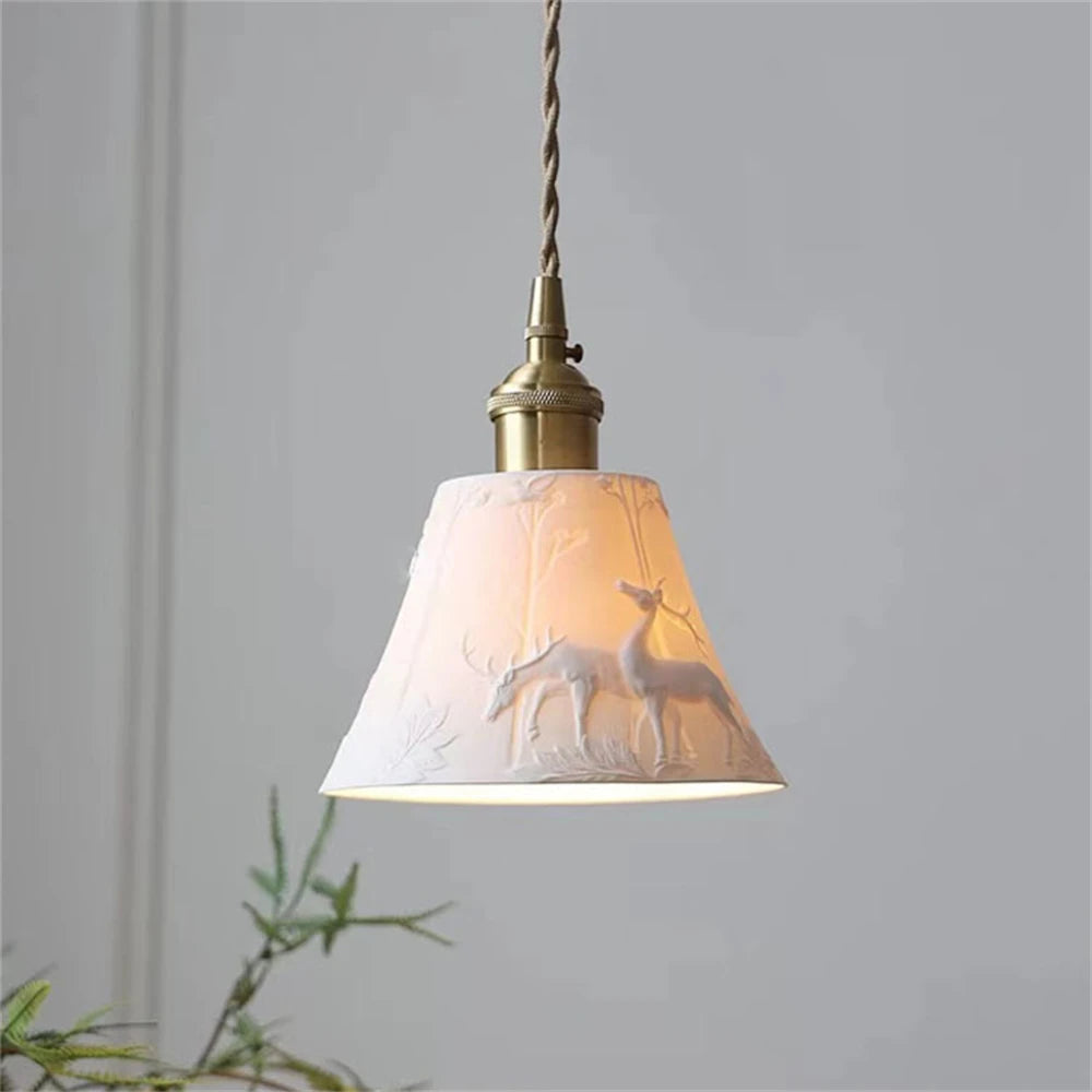 plafonnier moderne rustique céramique abat-jour suspension design loft - vue 3 sur 12