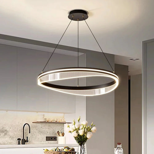 lustre led moderne rond noir intérieur pour éclairage salon - vue 3 sur 7