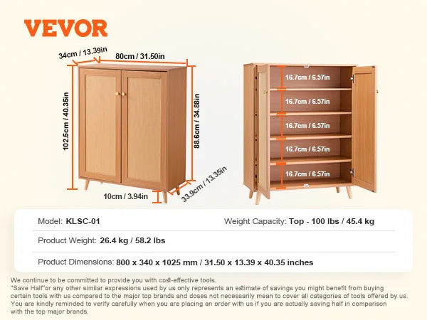 armoire de rangement à chaussures rotin 5 niveaux avec portes - vue 6 sur 7