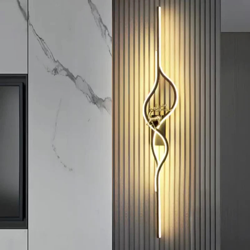Modern Living Room Long Wall Lights with Anlter Design Gold Black TV Background Decorative Wall Lamp for Bedroom Remote Control - vue 3 sur 23