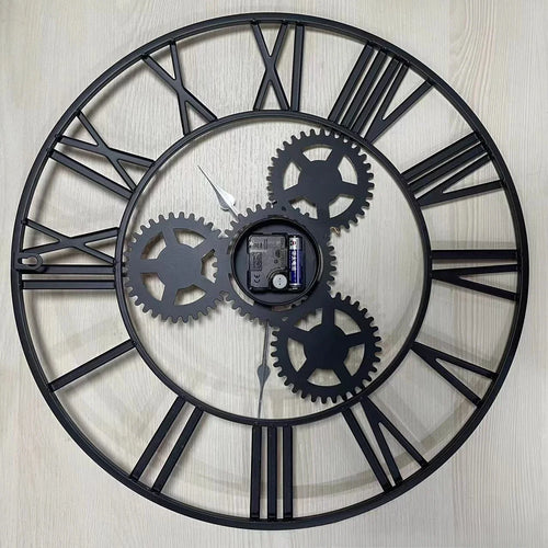 horloge murale rétro en métal avec grand engrenage décoratif - vue 6 sur 6