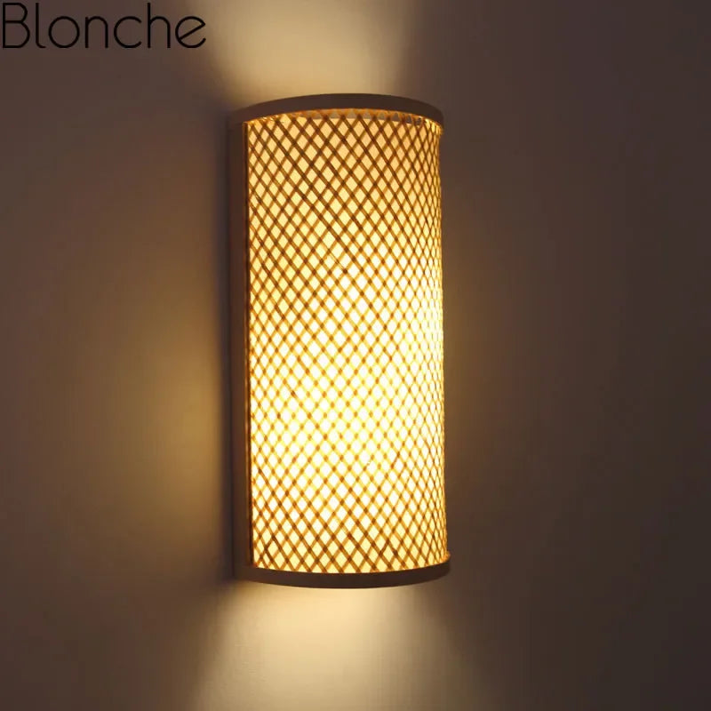 Appliques murales traditionnelles en bambou applique murale rétro pour chambre couloir hôtel Restaurant décor luminaires Luminaire tissé à la main - vue 5 sur 5