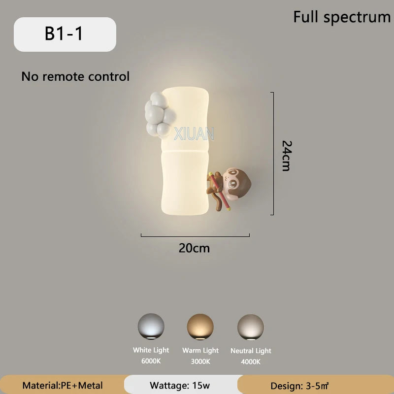 applique murale led singe panda pour enfants - vue 11 sur 23