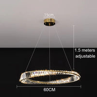 Crystal LED Chandelier for Living Room Kitchen Bedroom Ceiling Pendant Lamp, Gold Modern Remote Control Hanging Light
