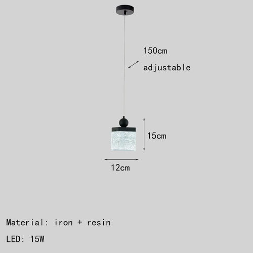 plafonnier led en résine transparente et métal noir style moderne