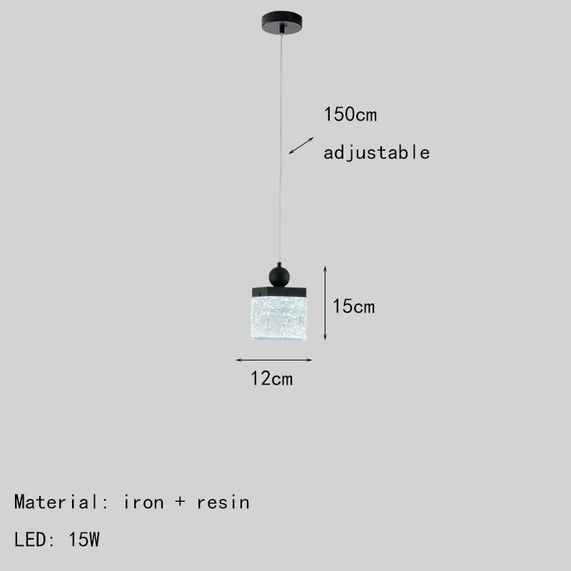plafonnier led en résine transparente et métal noir style moderne
