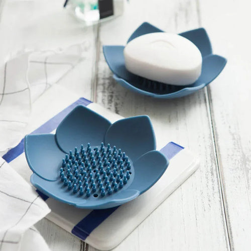 boîte à savon lotus antidérapante en silicone portable - vue 2 sur 9