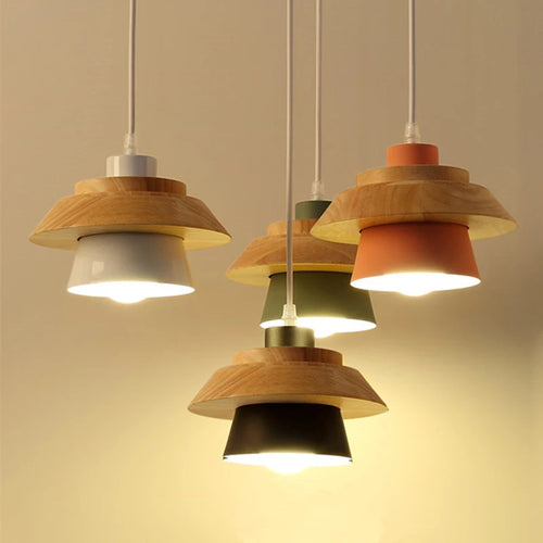 Sweet Home Macaron couleur LED fer bois Suspension Luminaire Lustre suspendu lumières intérieur Lustre lampes plafond décoration - vue 2 sur 8