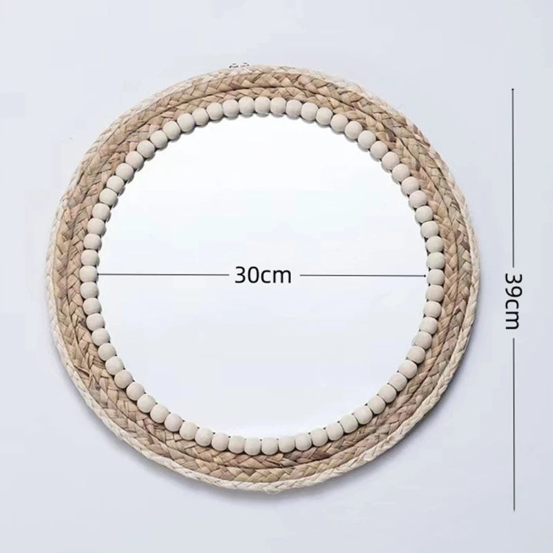 miroir mural rond en rotin pour décoration intérieure - vue 6 sur 6
