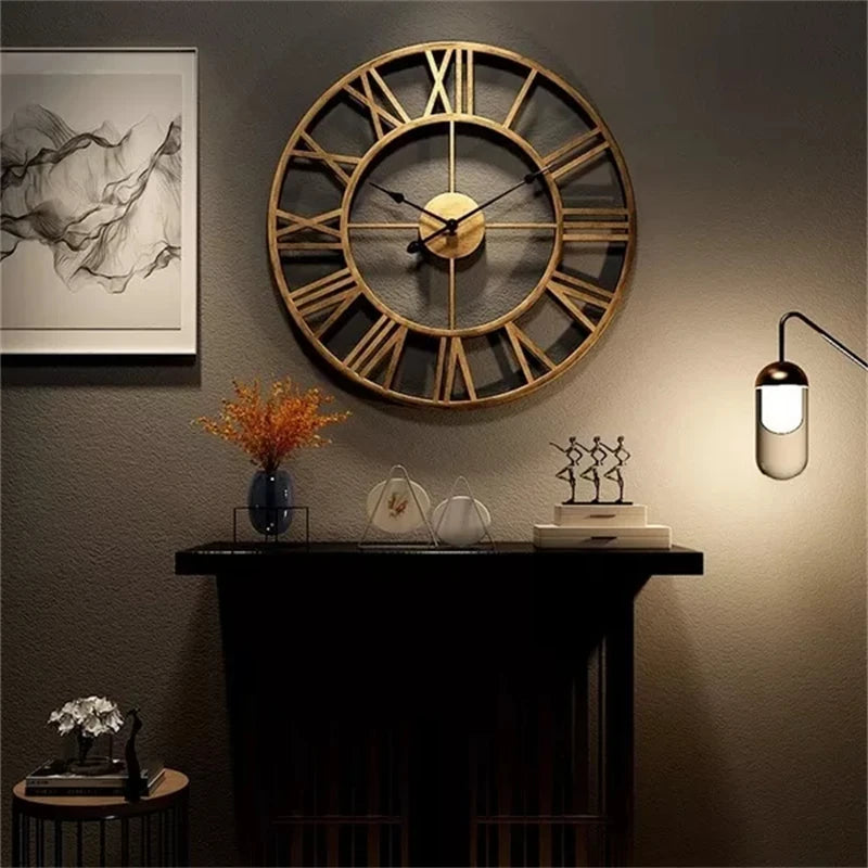 horloge murale moderne 3d rétro chiffres romains en métal silencieuse - vue 7 sur 8