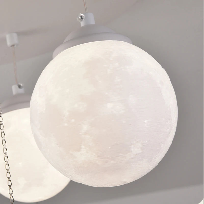 lustre design 3d led lune boule ronde suspension intérieur - vue 6 sur 10