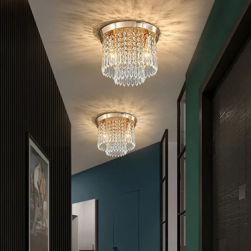 plafonnier led en bois style bohème moderne avec cristal élégant - vue 3 sur 20
