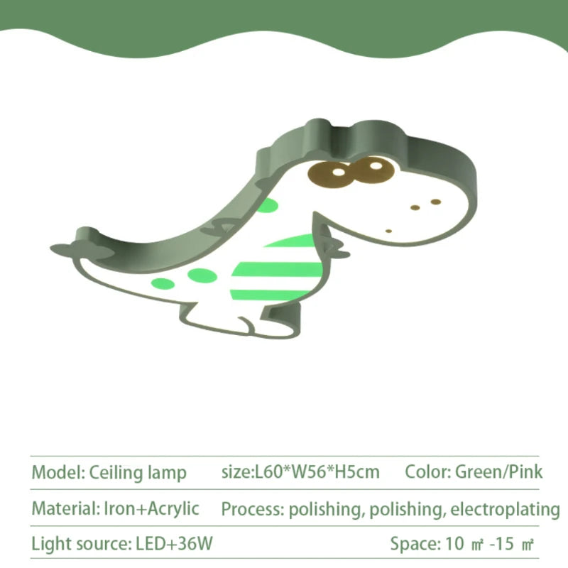 LED Ceiling Creative Cartoon Dinosaur for Children's Room Lamp, Modern Warm and Romantic Boy and Girl Bedroom Light  Lampara RC - vue 6 sur 8