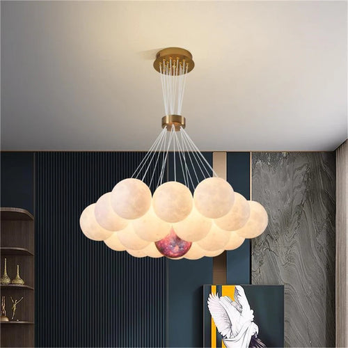 lustre nordique planète lune design bulle led décoration maison - vue 2 sur 18