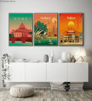 affiche rétro des villes du monde pour décoration murale