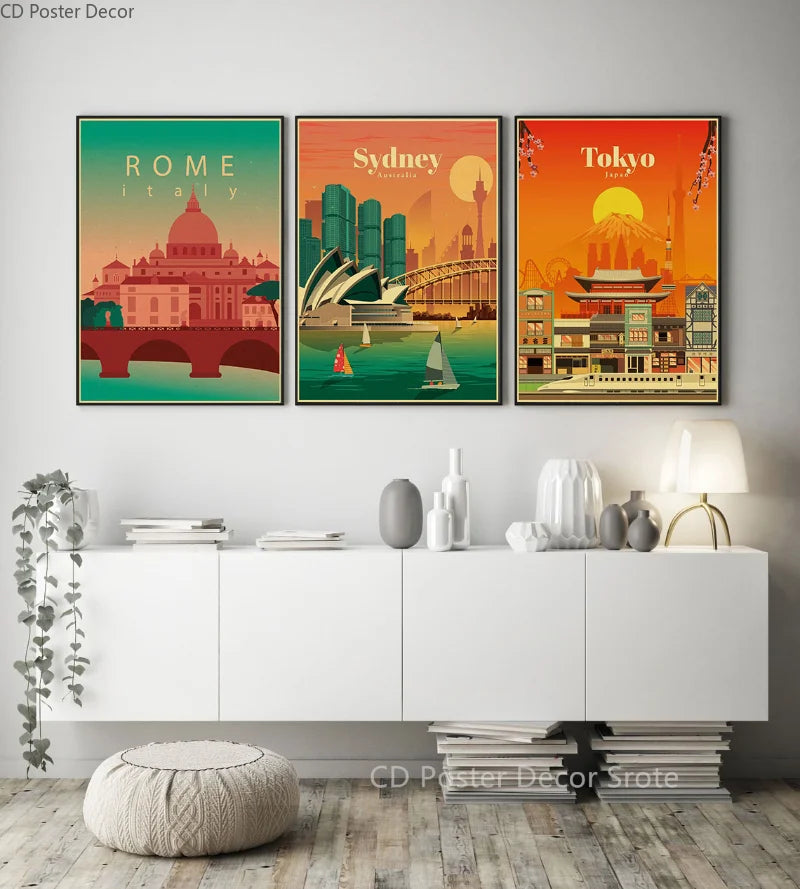 affiche rétro des villes du monde pour décoration murale - vue 4 sur 6