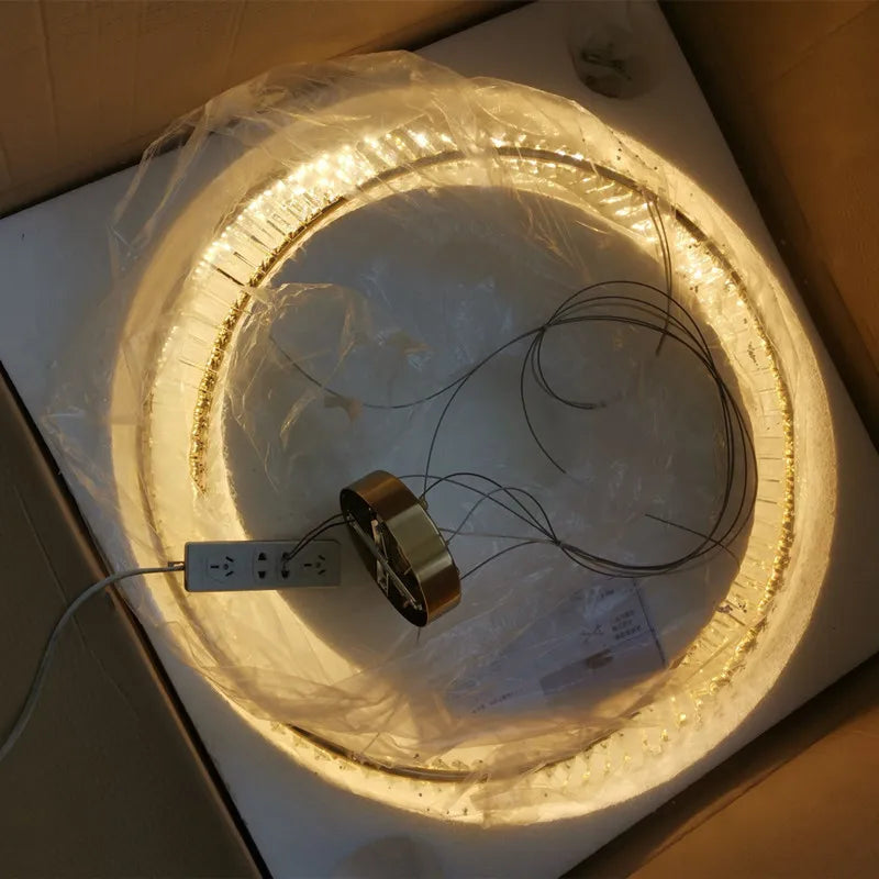 Lustre Led en cristal moderne pour salle à manger salon cuisine chambre plafond suspension lampe or télécommande suspension - vue 5 sur 16