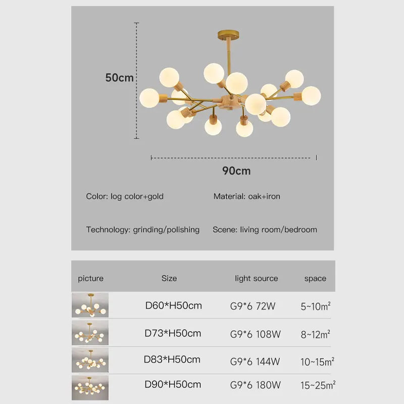 lustre à led en bois nordique pour décoration intérieure moderne - vue 5 sur 9