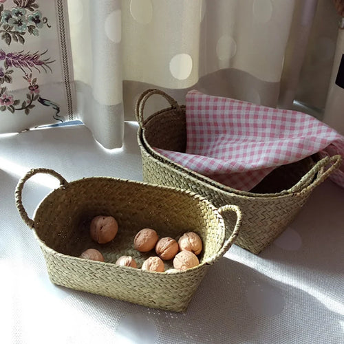 panier de rangement en paille tissé à la main pour divers usages - vue 2 sur 7