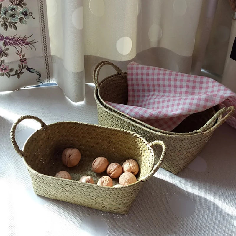 panier de rangement en paille tissé à la main pour divers usages - vue 2 sur 7