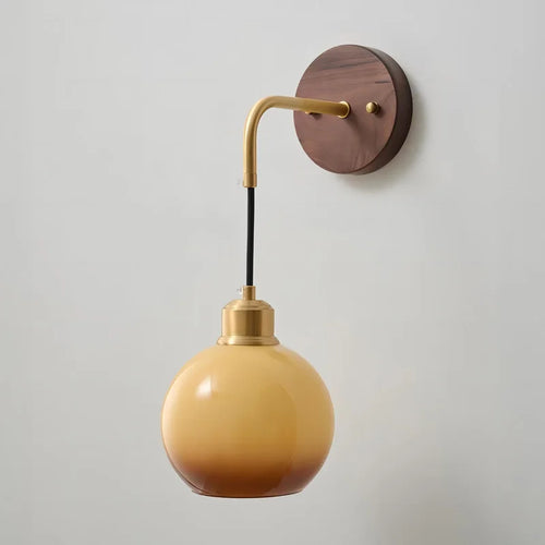 Walnut Wood Brass Gradient Glass Wall Light, Wall Sconce for Bedroom, Bedside, Living, Dining Room, Corridor aisle - vue 7 sur 7
