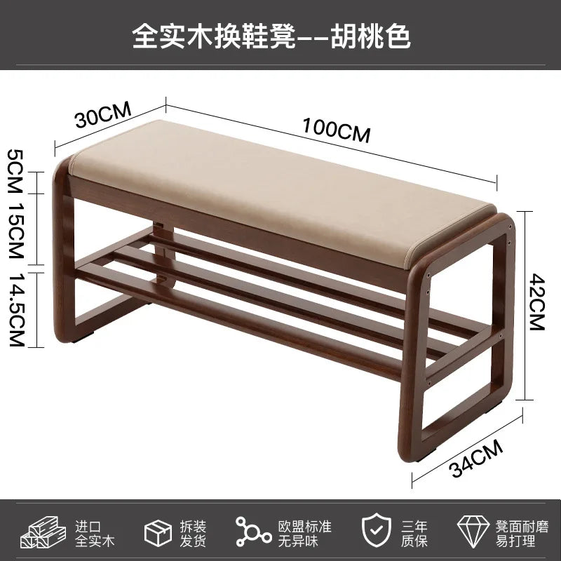 banc à chaussures en bois massif pour rangement pratique - vue 9 sur 9