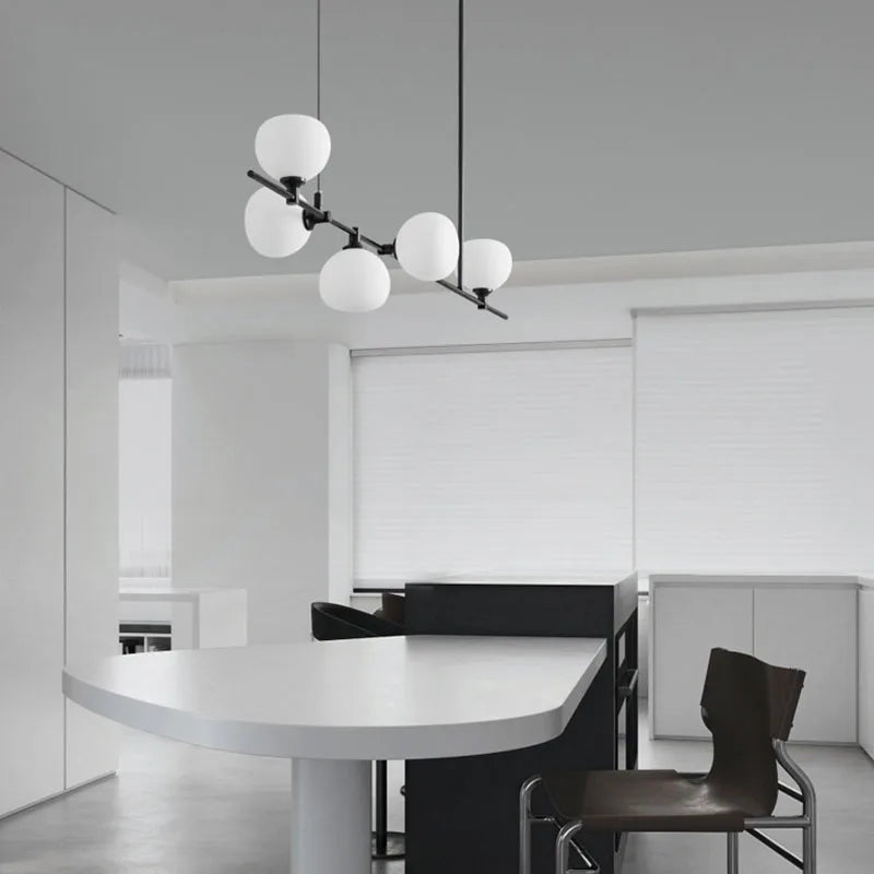 lustre en cuivre noir design moderne avec ampoule en verre blanc - vue 4 sur 12