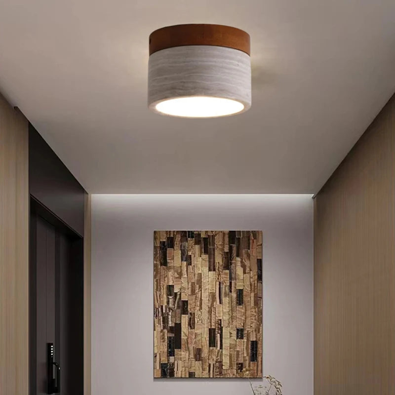plafonnier minimaliste en marbre et bois pour - vue 4 sur 7
