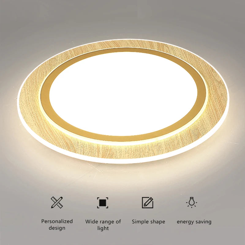 lampes de plafond led ultra-minces en bois style japonais - vue 5 sur 9