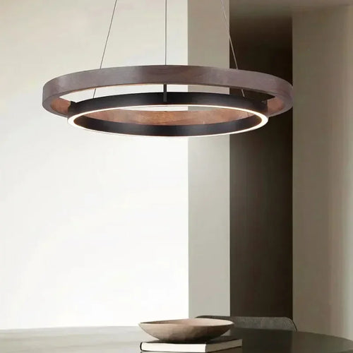 lustre moderne en bois avec éclairage led décoratif - vue 2 sur 7