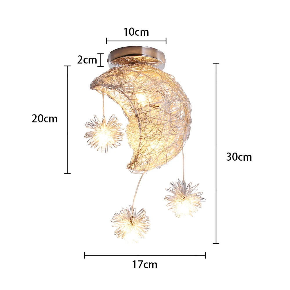 lustre led romantique moderne en forme de lune et étoile - vue 13 sur 14